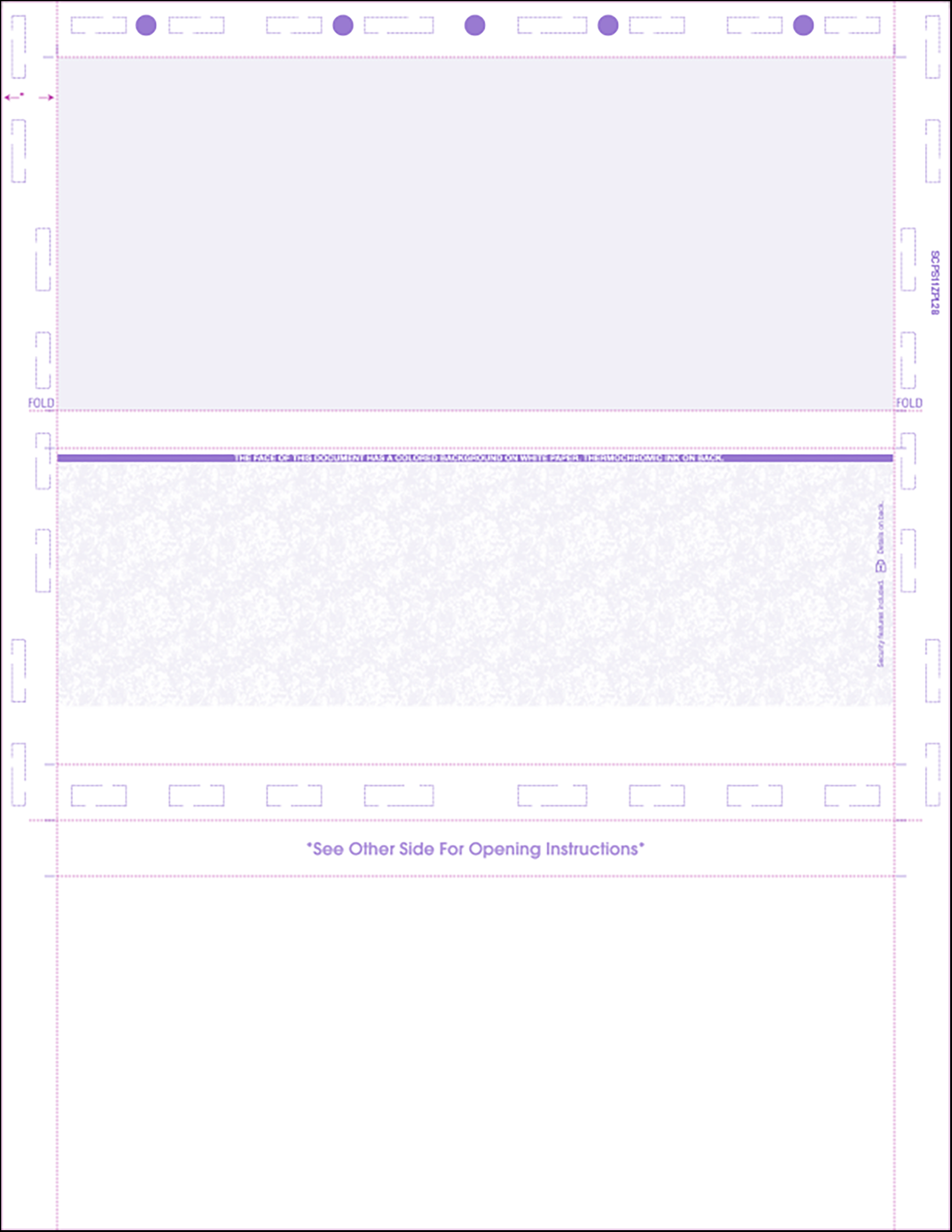 11" letter size Z fold Pressure seal check 28# Purple SCPS11ZPL28