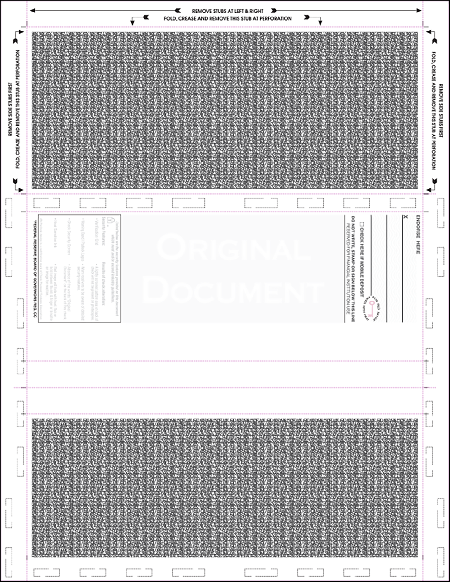 Back SIde 11" letter size with Dimensions Z fold Pressure seal check 28# Purple SCPS11ZPL28