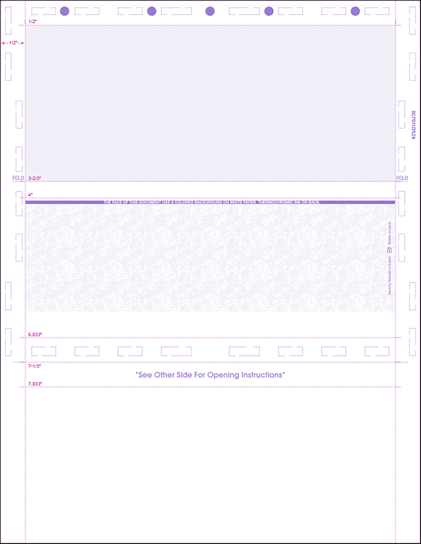 11" letter size with Dimensions Z fold Pressure seal check 28# Purple SCPS11ZPL28
