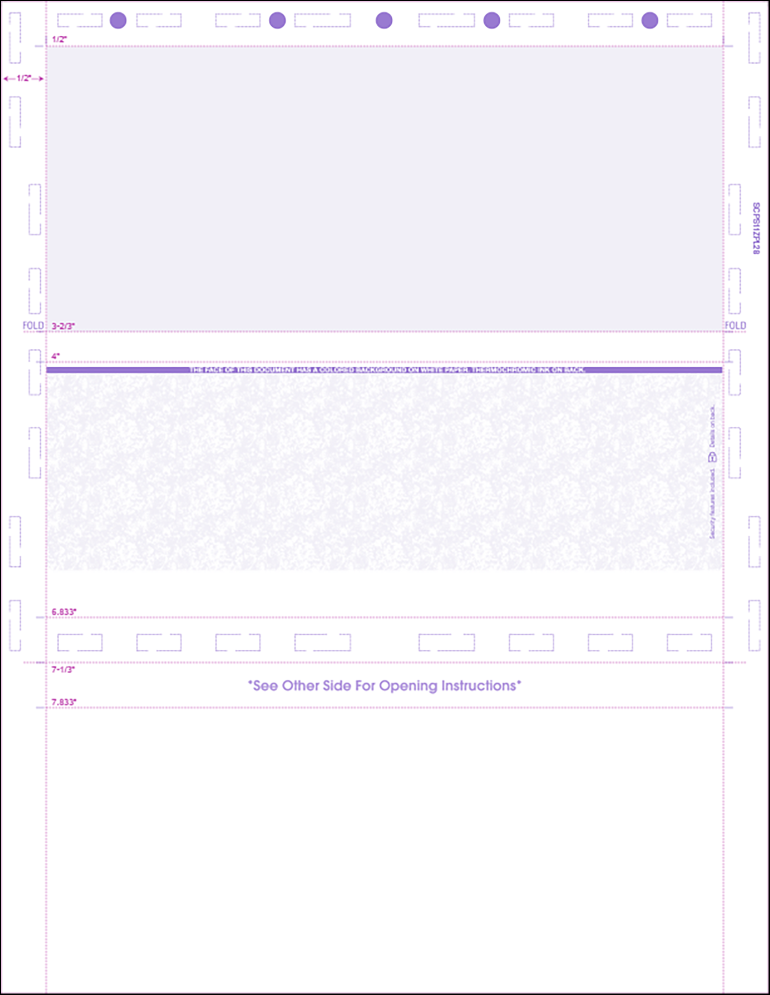 11" letter size with Dimensions Z fold Pressure seal check 28# Purple SCPS11ZPL28