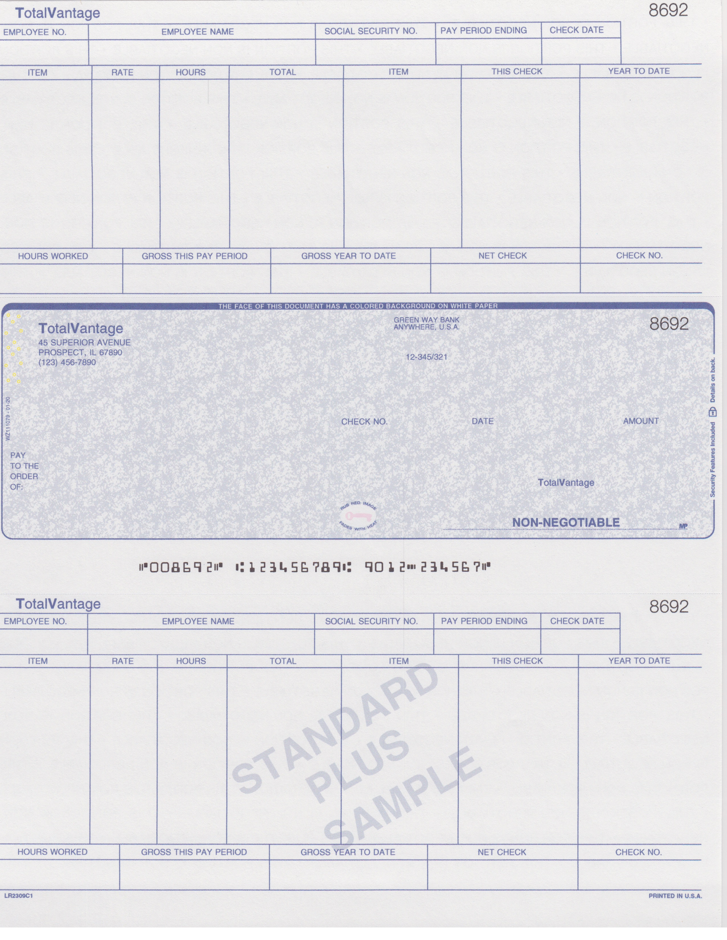 sample imprinted checks
