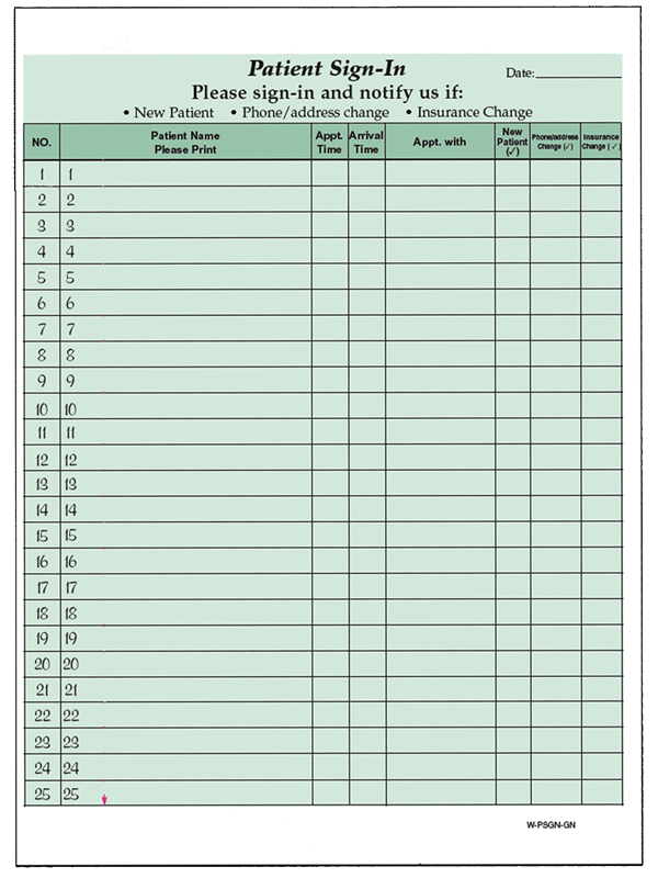 Medical Patient Sign in Sheets