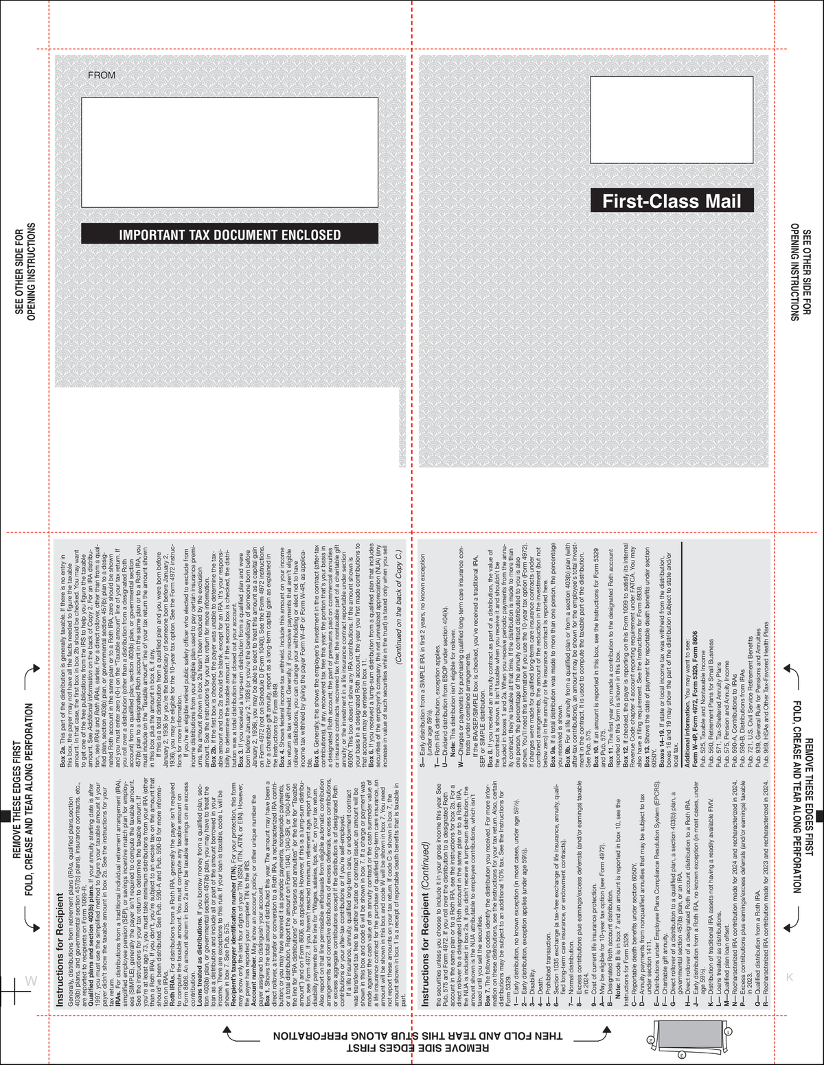 Check R Official Form 1099-R Pressure Seal Tax Forms - Blank Face V Fold (TXE-1099R-E4CNB ...