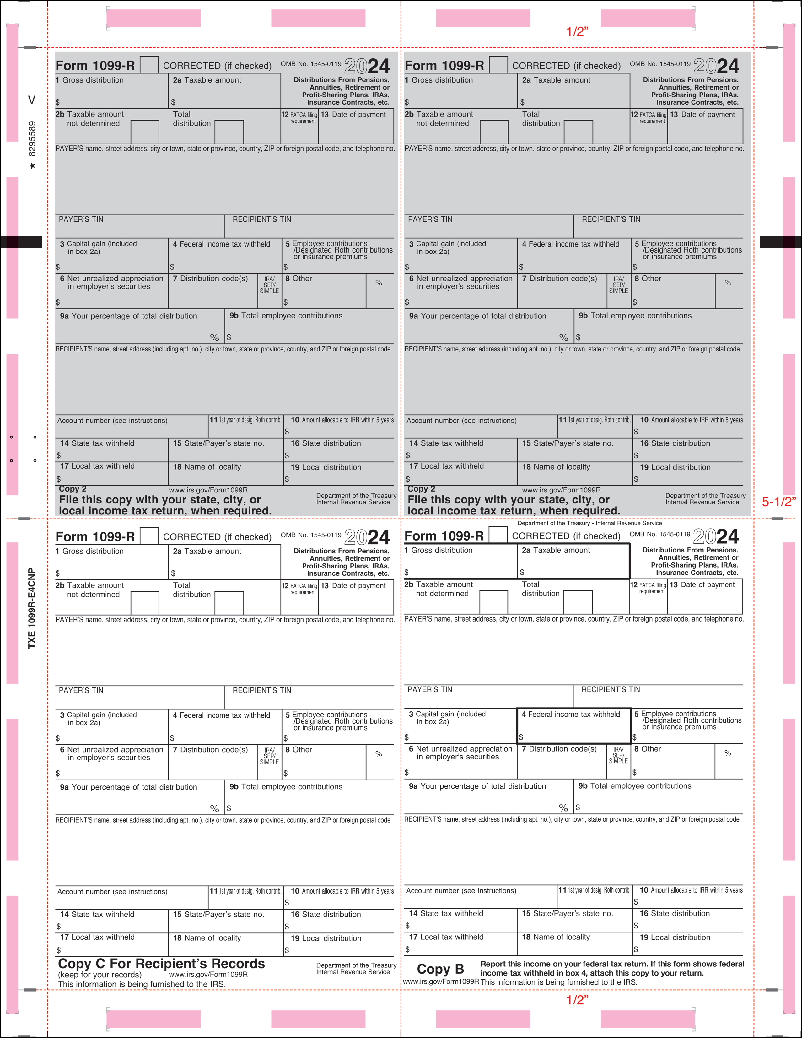10099 R Form 1099-R Pressure Seal Tax Forms - Printed Face V Fold (TXE-1099R-E4CNP ...