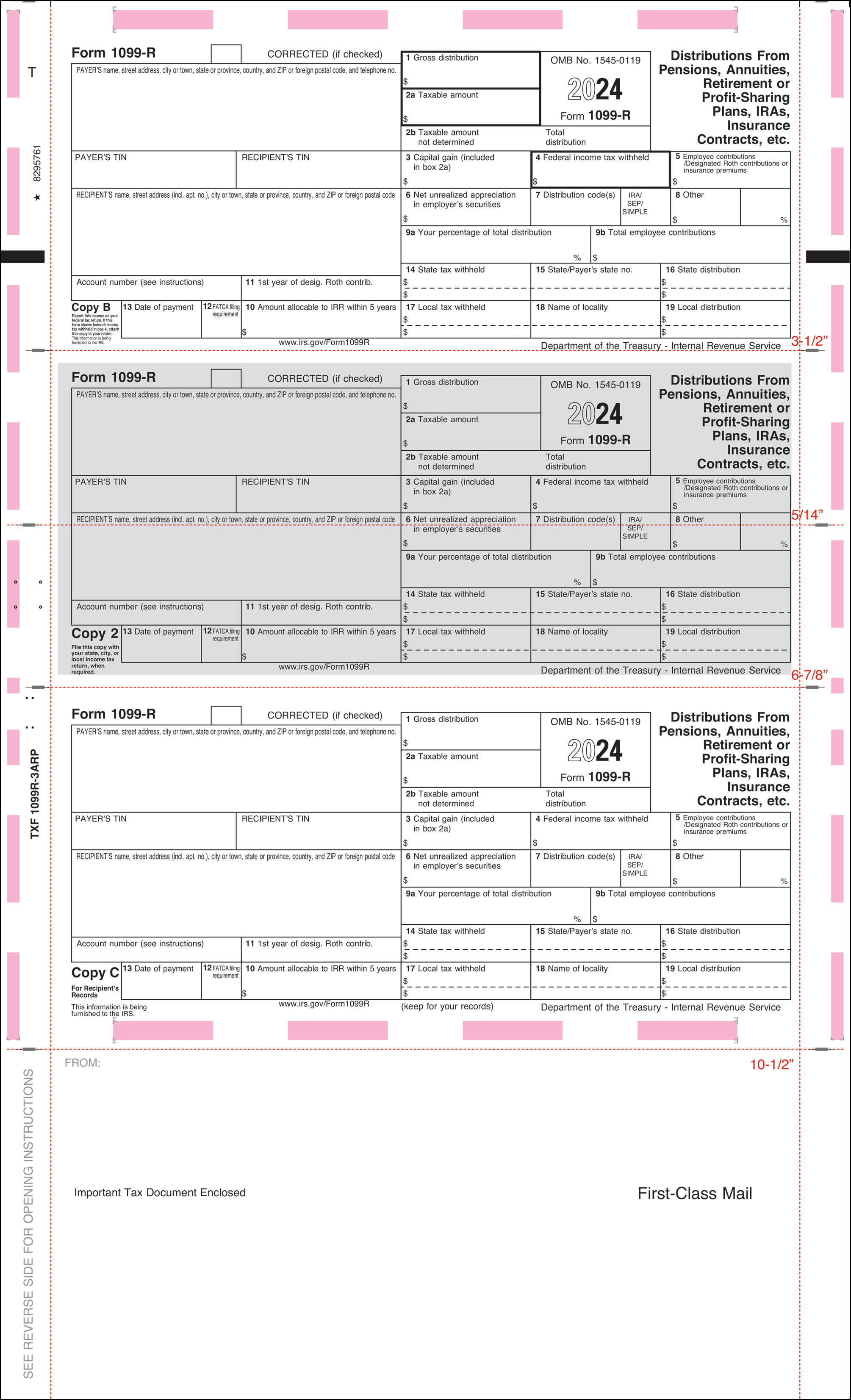 Check R Official Form 1099-R Pressure Seal Tax Forms (TXF-1099R-3ARP) – StockChecks, Inc.