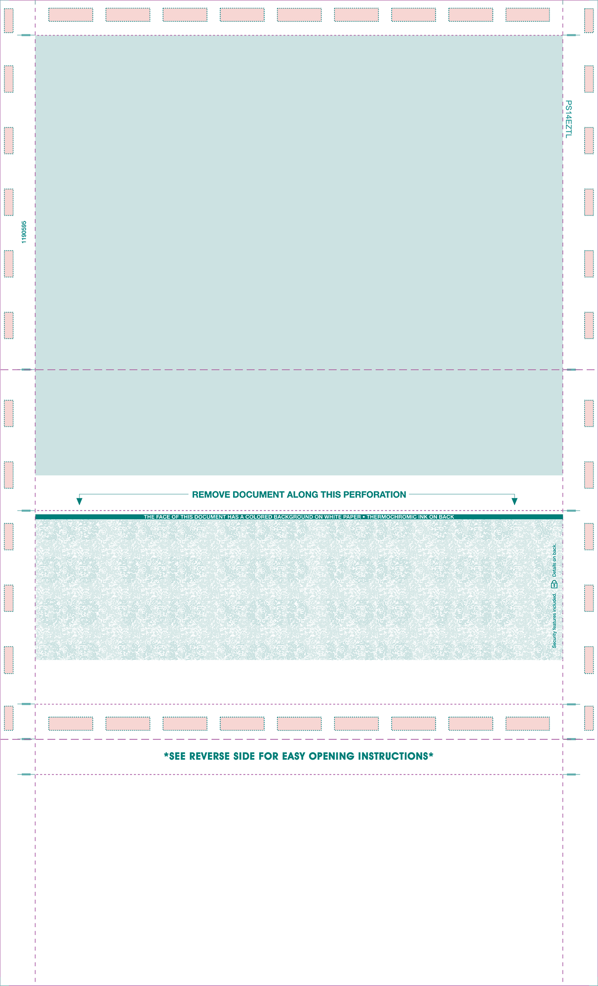 Legal 14" Eccentric Z-Fold Blank Check - Teal  (PS14EZTL)