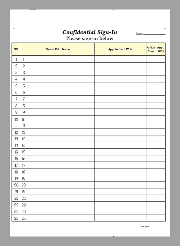 Confidential Medical Patient Sign in Sheets – StockChecks, Inc.