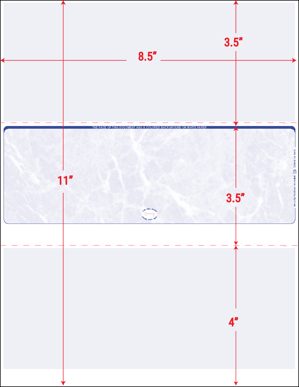 Reflex Blue Marble Blank Laser Checks, Middle: dimensions and perforation positions